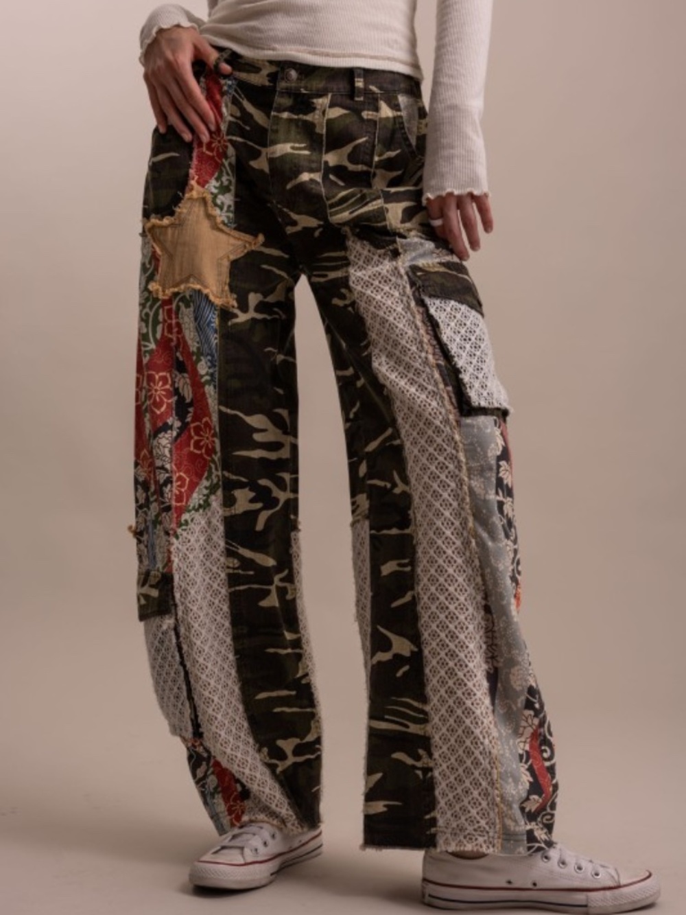 BLUE VELVET Patchwork Star Wide Leg Camo Pants
